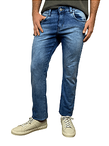 Calça Jeans Slim Bolso Celular Detalhe Laser