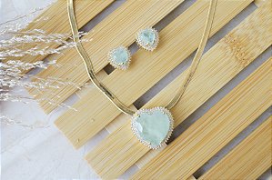 CONJUNTO CORAÇÃO TURQUESA ZIRCÔNIA