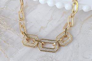 COLAR CORRENTE ELO CRAVEJADO GOLD