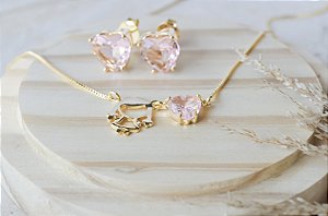 COLAR MÃE DE MENINA CORAÇÃO ROSA