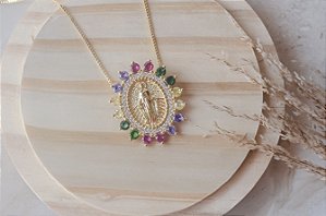 COLAR NOSSA SENHORA DAS GRAÇAS CRAVEJADA COLOR