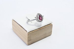 ANEL PRATA 925 GOTA VERMELHA COM ZIRCONIA