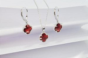 CONJUNTO DE TREVO ARGOLINHA PRATA 925 COM RODIO