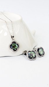 CONJUNTO DE TREVO FURTA-COR PRATA 925 COMRODIO