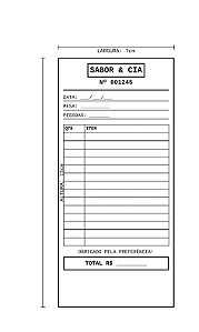 Comanda Personalizada 15x7cm Sulfite Numerada 100x1 via