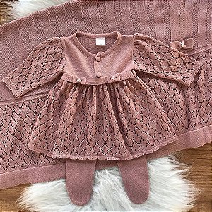 Saída Maternidade de Tricô Lacinho Rose