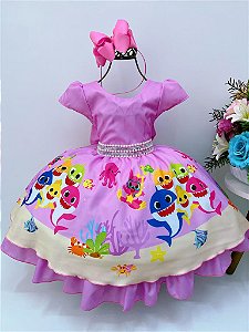 VESTIDO.TEMÁTICO INFANTIL BABY SHARK LUXO