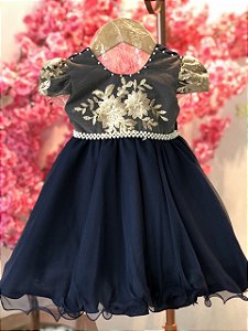 VESTIDO DE FESTA INFANTIL MARINHO COM DOURADO