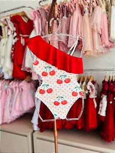 Maiô Cerejinha Vermelho com Babados