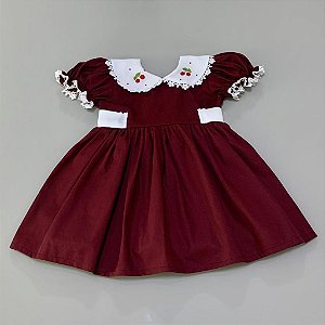 VESTIDO VINHO COM GOLA BORDADA