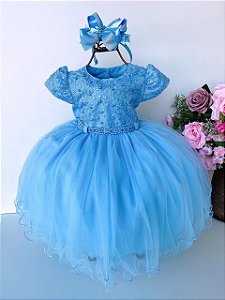 Vestido Azul Bebê Pérolas