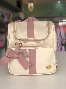 Mochila Luxo Bege Pingente Rose