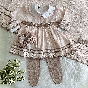 Saída de Maternidade de Tricô Sofia Rosa com Rose