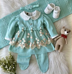 Saída Maternidade Feminina de tricô Tifanny Vestido Renda dourada