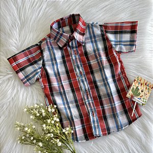 Camisa Xadrex M. Curta Azul Com vermelho