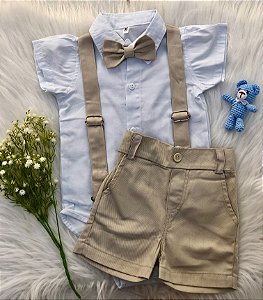 Conjunto Social Infantil Branco com Areia Curto Pagem