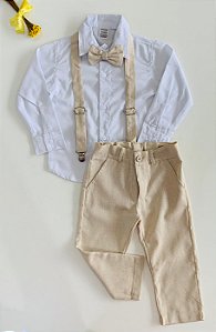 Conjunto Social Infantil Branco com Areia Longo no Linho Pagem
