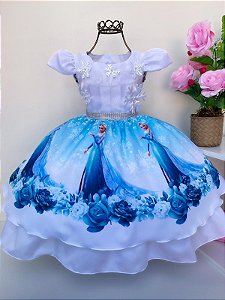 Vestido Infantil Temático Festa Frozen Floco de Gelo