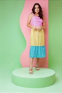 Vestido Xadrez Mãe e Filha Collors Rosa