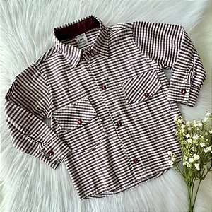 Camisa Xadrez Vinho Linho M. Longa
