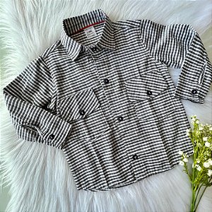 Camisa Xadrez Preta Linho M. Longa