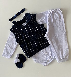 Kit Pagão Feminino Poá marinho com Branco