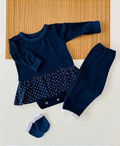 Kit Pagão Feminino Poá marinho Vestido