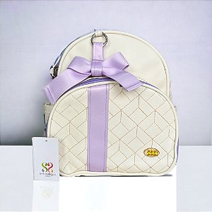 Mochila Passeio Luxo Bege com Fita Laço Lilás