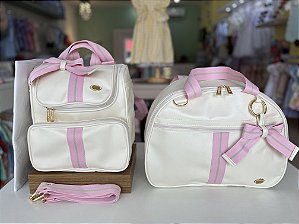 Kit Bolsa Maternidade com mochila Premium Bege com Rosa