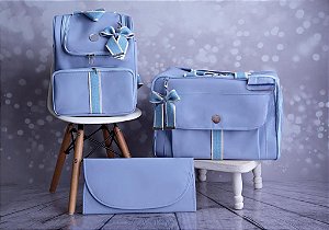 Kit Bolsa Maternidade Sonhos 3 Peças com Mochila Azul
