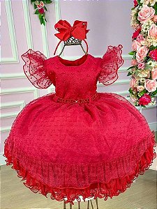 Vestido de Festa Infantil Vermelho Pipoca