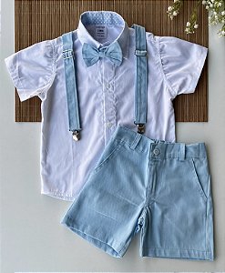 Conjunto Social Infantil Branco com Azul Curto