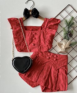 Conjunto Lasie Premium Vermelho Short Saia