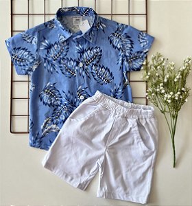Conjunto Mauricinho Folhagem Azul