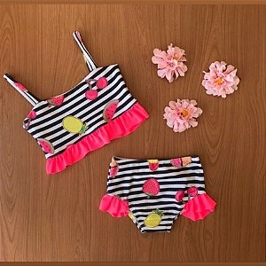 Biquini Infantil Frutinhas Preto e Branco