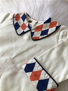 Body de Luxo Escocês com Punho Azul Marinho