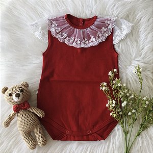 Body de Luxo Renda M. Curta Vermelho