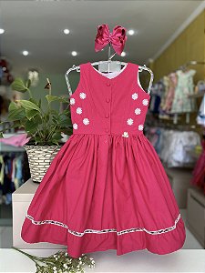 Vestido Infantil Pink Bordado Margarida