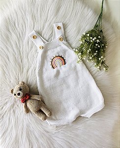 Romper de Tricô Bordado Arco Iris Branco