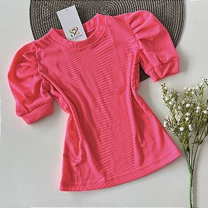 Blusa Manga Princesa Cotelê Pink Neon