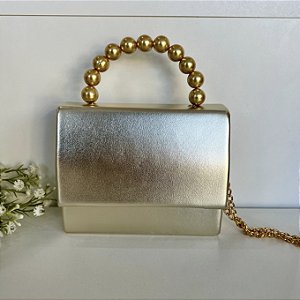 Bolsa Alça de Pérolas Dourada