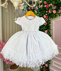 Vestido Infantil de Luxo Branco noivinha batizado