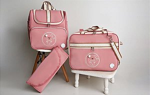Kit Bolsa Maternidade Luxo Urso com Mochila Rosa