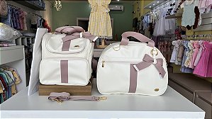 Kit Bolsa Maternidade com mochila Premium Bege com Rose
