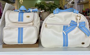 Kit Bolsa Maternidade com mochila Premium Bege com Azul