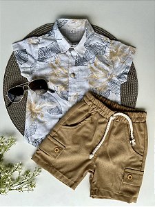 Conjunto Mauricinho Folhagem Bege Castor