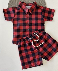 Conjunto Mauricinho Xadrez Vermelho