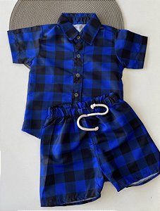 Conjunto Mauricinho Xadrez Azul Escuro