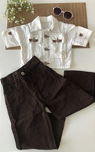 Conjunto Jeans Com Calca Urso Marrom