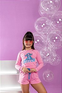 Conjunto Moletinho Stitch Rosa